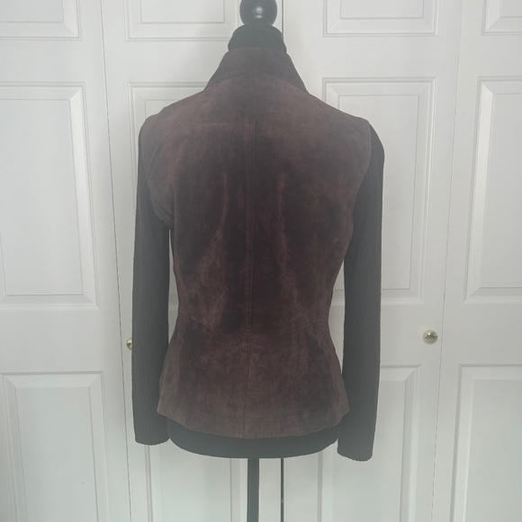 Melanie Lyne Brown Suede Leather and Knit Fabric Arms Jacket Size S - Picture 4 of 5